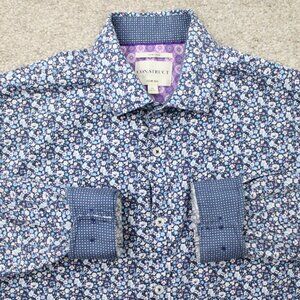 Construct Dress Shirt Mens 16, 34/35 Blue Floral Stretch Slim Fit Long Sleeve